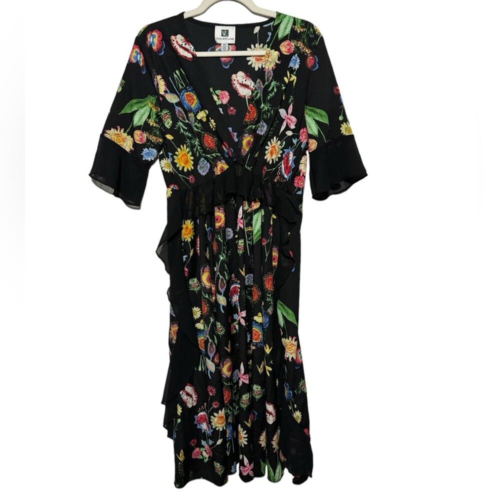 Vicky and Lucas Black‎ Moody Floral Modest Midi Dress Women’s Medium
